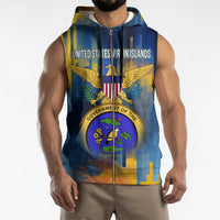 United States Virgin Islands Sleeveless Zip Hoodie with Blue Yellow Government Seal Design and Bald Eagle - Wonder Print Shop
