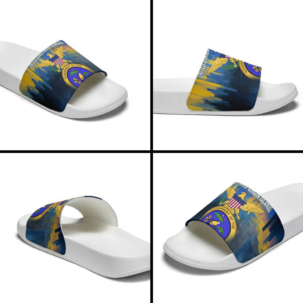 United States Virgin Islands Slide Sandals with Blue Yellow Government Seal Design and Bald Eagle - Wonder Print Shop