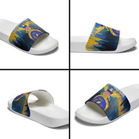 United States Virgin Islands Slide Sandals with Blue Yellow Government Seal Design and Bald Eagle - Wonder Print Shop