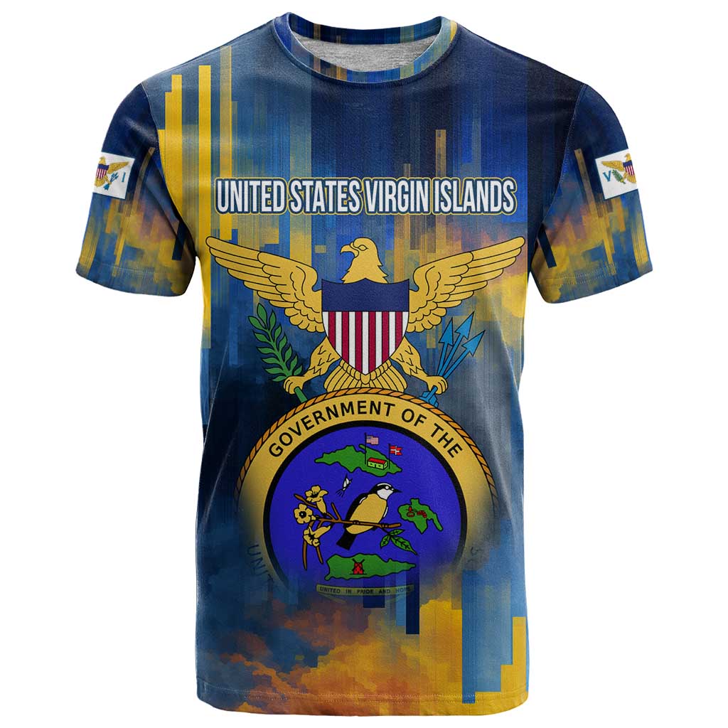 United States Virgin Islands T Shirt with Blue Yellow Government Seal Design and Bald Eagle - Wonder Print Shop