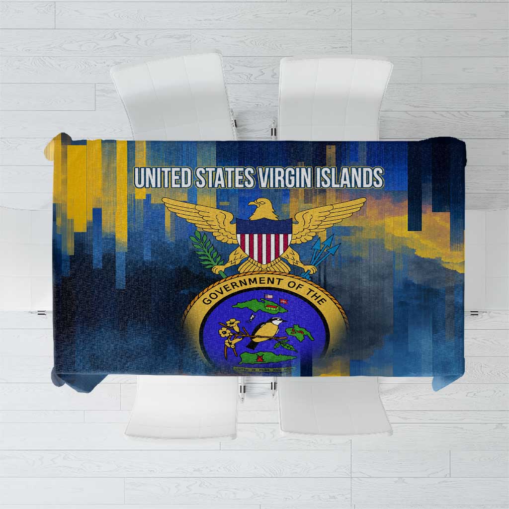 United States Virgin Islands Tablecloth with Blue Yellow Government Seal Design and Bald Eagle - Wonder Print Shop