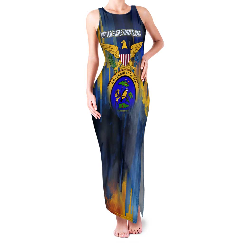 United States Virgin Islands Tank Maxi Dress with Blue Yellow Government Seal Design and Bald Eagle - Wonder Print Shop