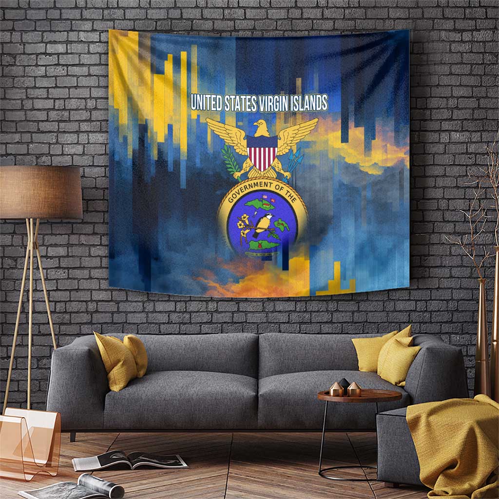 United States Virgin Islands Tapestry with Blue Yellow Government Seal Design and Bald Eagle - Wonder Print Shop