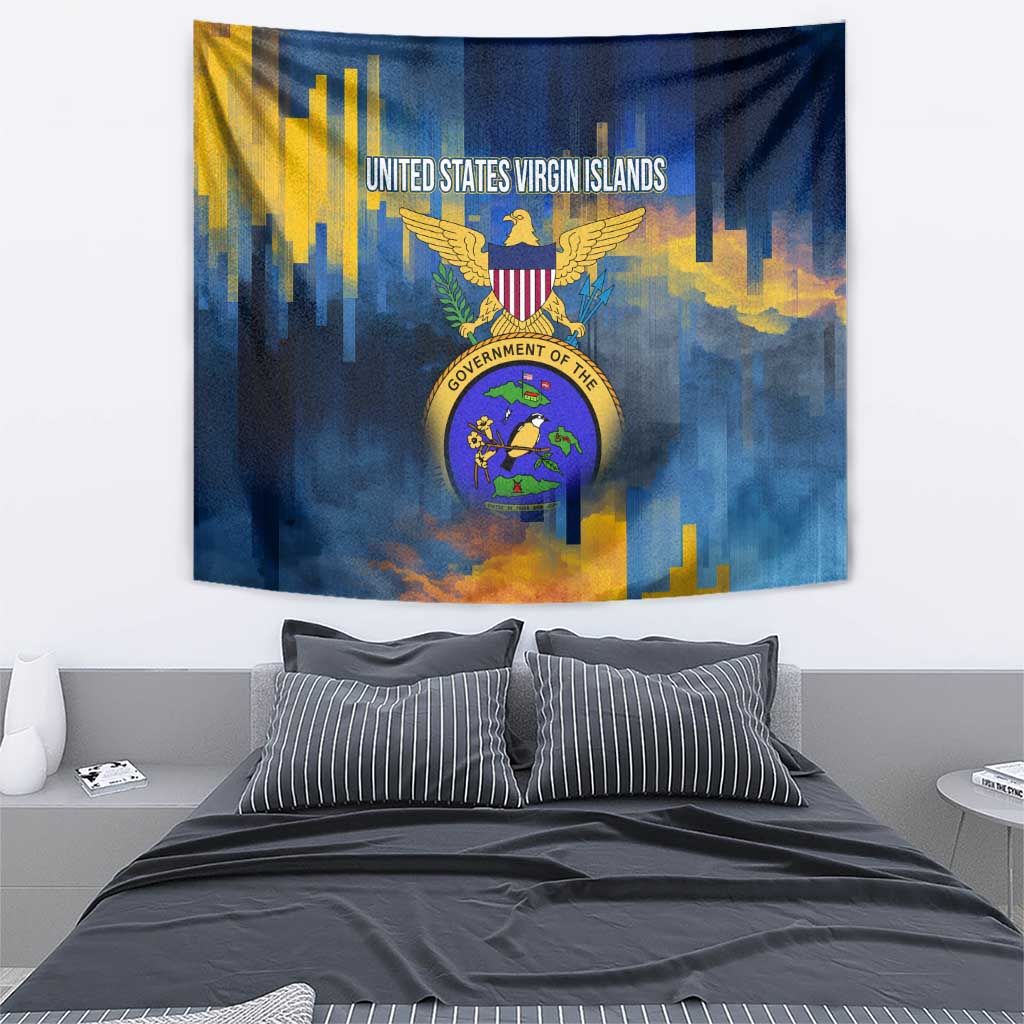 United States Virgin Islands Tapestry with Blue Yellow Government Seal Design and Bald Eagle - Wonder Print Shop