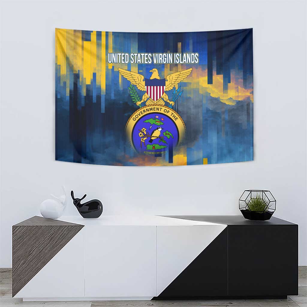 United States Virgin Islands Tapestry with Blue Yellow Government Seal Design and Bald Eagle - Wonder Print Shop