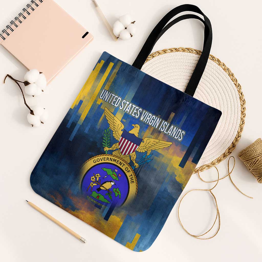 United States Virgin Islands Tote Bag with Blue Yellow Government Seal Design and Bald Eagle - Wonder Print Shop