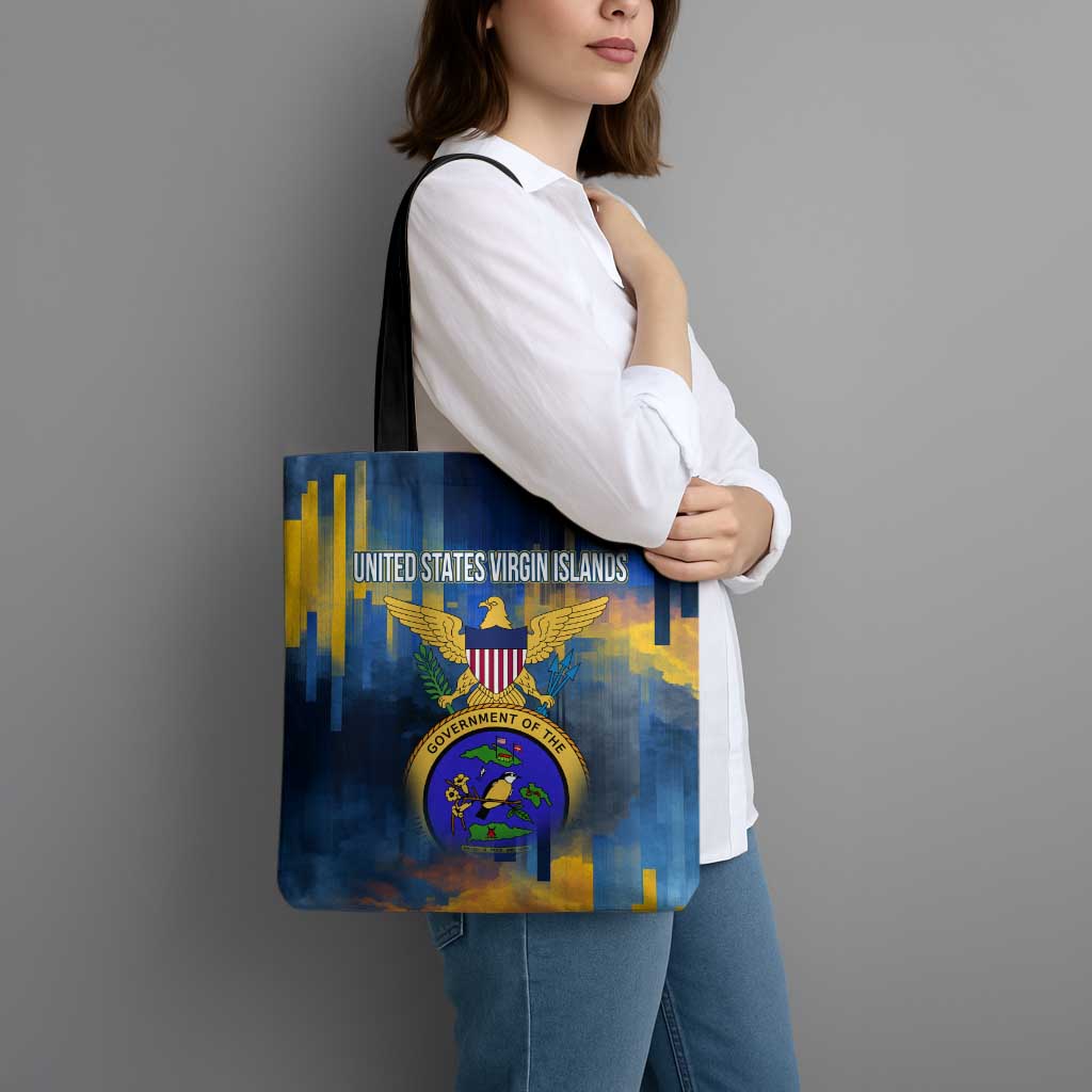 United States Virgin Islands Tote Bag with Blue Yellow Government Seal Design and Bald Eagle - Wonder Print Shop