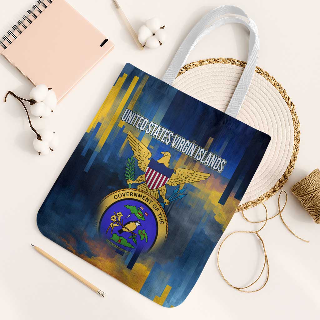 United States Virgin Islands Tote Bag with Blue Yellow Government Seal Design and Bald Eagle - Wonder Print Shop