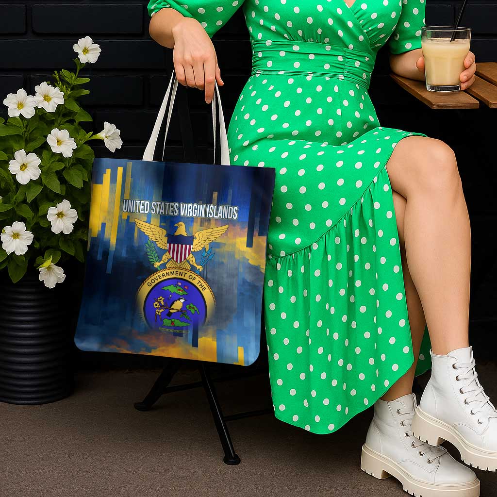 United States Virgin Islands Tote Bag with Blue Yellow Government Seal Design and Bald Eagle - Wonder Print Shop