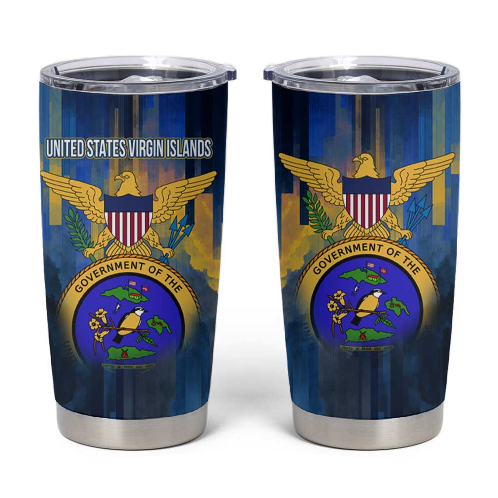 United States Virgin Islands Tumbler Cup with Blue Yellow Government Seal Design and Bald Eagle - Wonder Print Shop