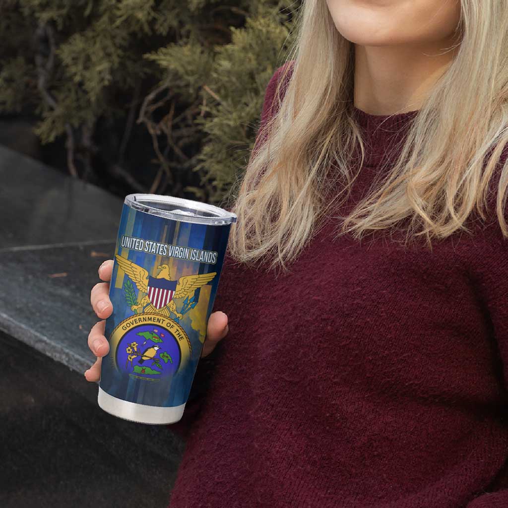 United States Virgin Islands Tumbler Cup with Blue Yellow Government Seal Design and Bald Eagle - Wonder Print Shop