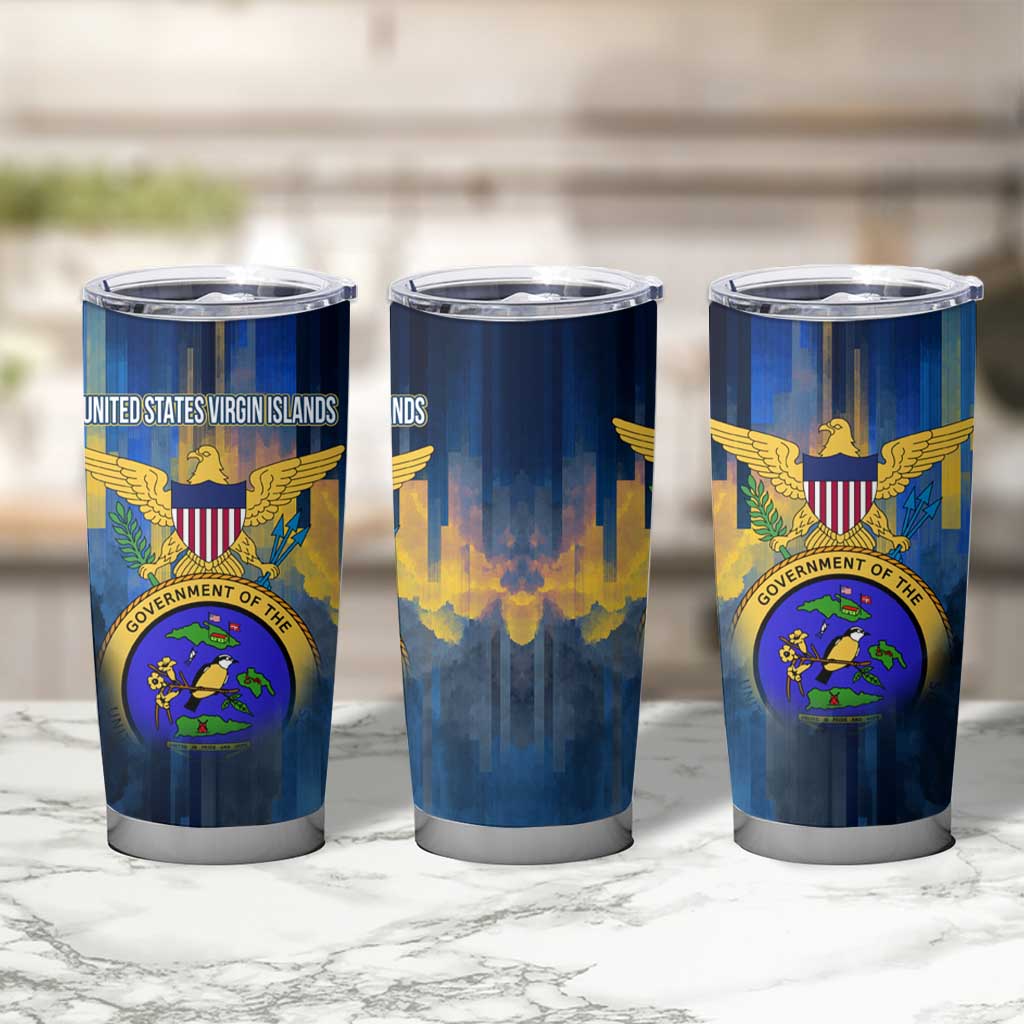 United States Virgin Islands Tumbler Cup with Blue Yellow Government Seal Design and Bald Eagle - Wonder Print Shop