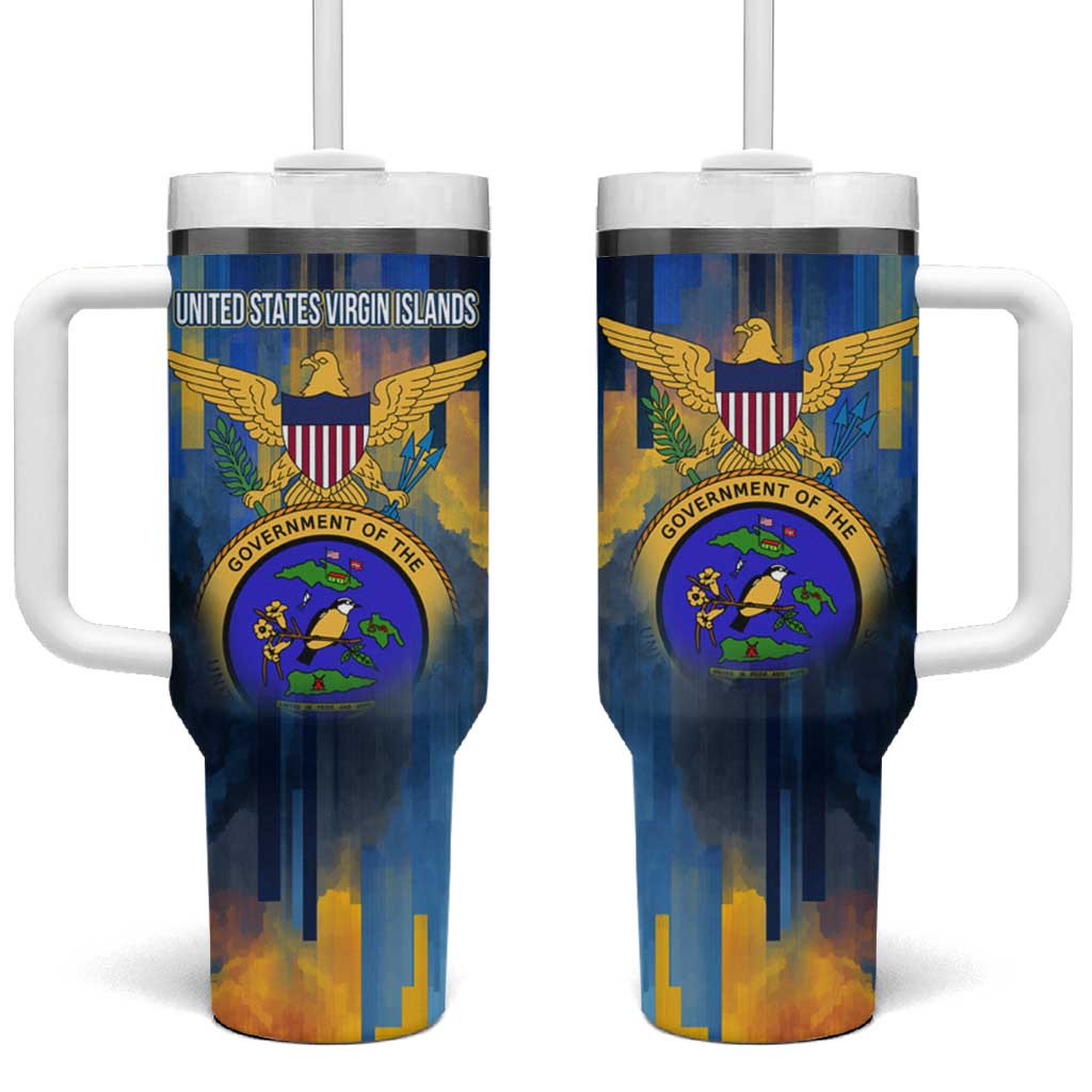 United States Virgin Islands Tumbler With Handle with Blue Yellow Government Seal Design and Bald Eagle - Wonder Print Shop