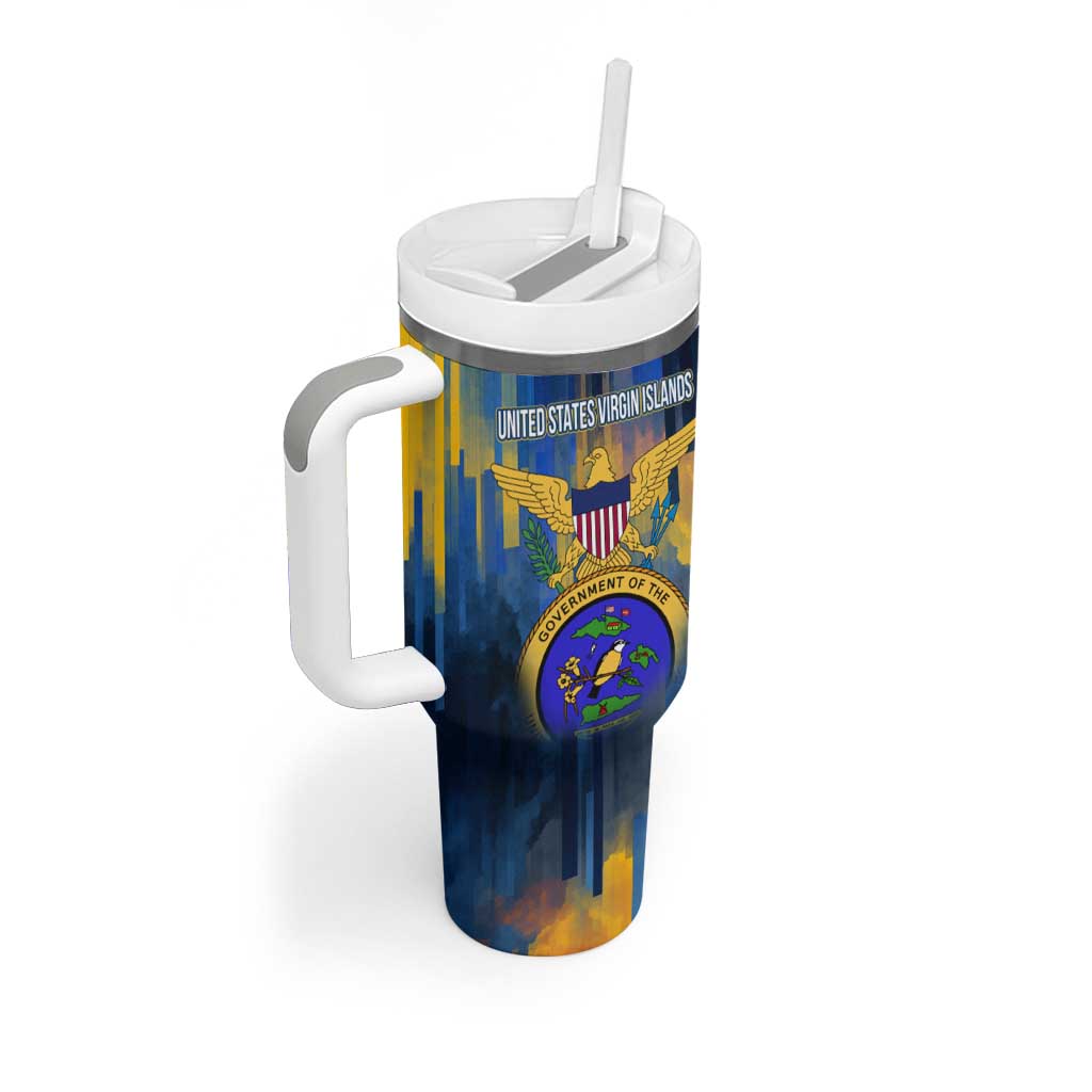 United States Virgin Islands Tumbler With Handle with Blue Yellow Government Seal Design and Bald Eagle - Wonder Print Shop