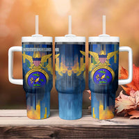 United States Virgin Islands Tumbler With Handle with Blue Yellow Government Seal Design and Bald Eagle - Wonder Print Shop
