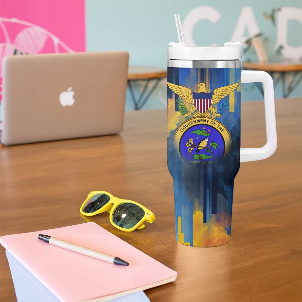 United States Virgin Islands Tumbler With Handle with Blue Yellow Government Seal Design and Bald Eagle - Wonder Print Shop