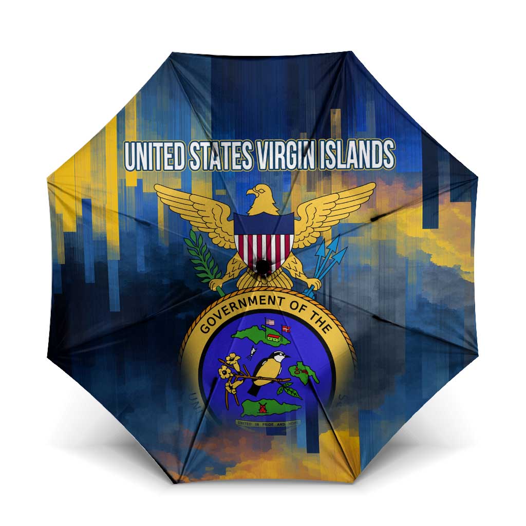 United States Virgin Islands Umbrella with Blue Yellow Government Seal Design and Bald Eagle - Wonder Print Shop