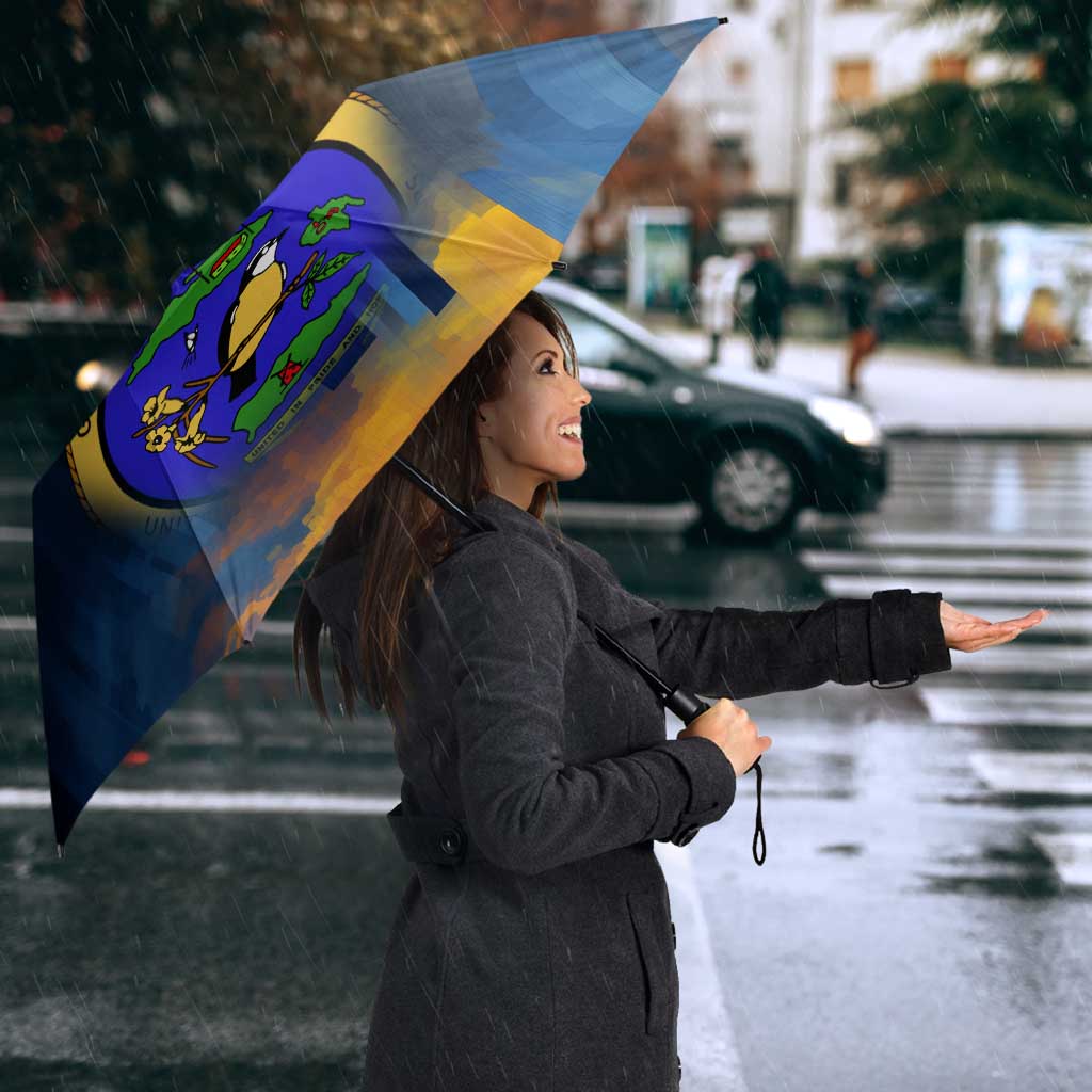 United States Virgin Islands Umbrella with Blue Yellow Government Seal Design and Bald Eagle - Wonder Print Shop