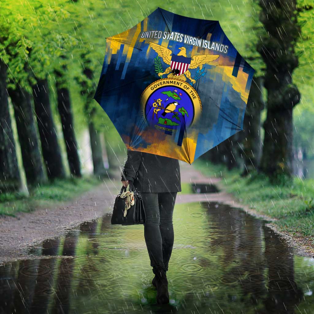 United States Virgin Islands Umbrella with Blue Yellow Government Seal Design and Bald Eagle - Wonder Print Shop