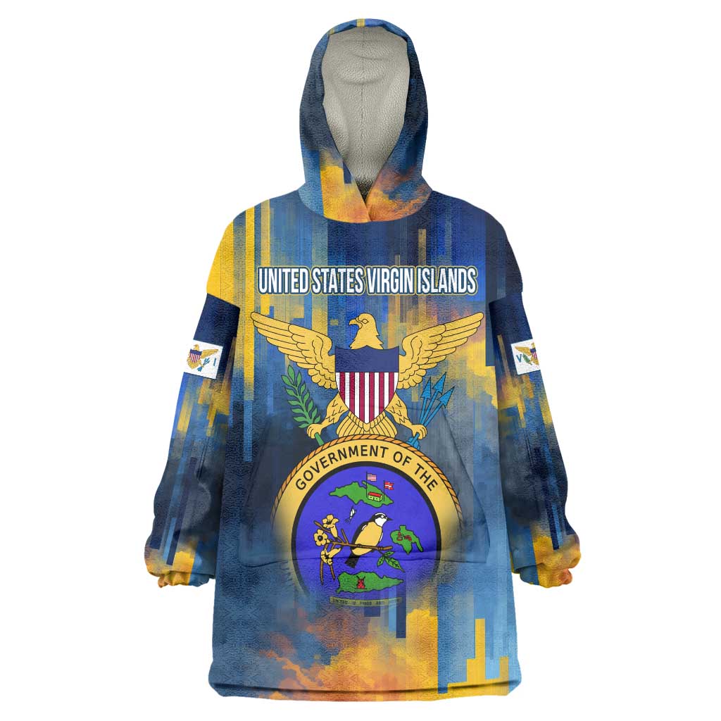 United States Virgin Islands Wearable Blanket Hoodie with Blue Yellow Government Seal Design and Bald Eagle - Wonder Print Shop