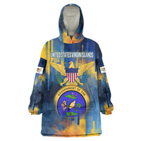 United States Virgin Islands Wearable Blanket Hoodie with Blue Yellow Government Seal Design and Bald Eagle - Wonder Print Shop
