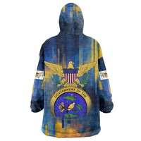 United States Virgin Islands Wearable Blanket Hoodie with Blue Yellow Government Seal Design and Bald Eagle - Wonder Print Shop