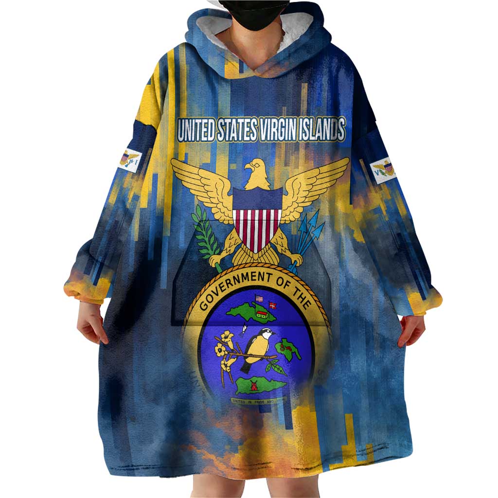 United States Virgin Islands Wearable Blanket Hoodie with Blue Yellow Government Seal Design and Bald Eagle - Wonder Print Shop