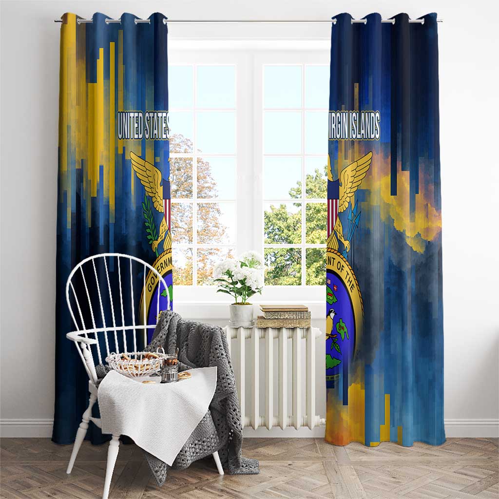 United States Virgin Islands Window Curtain with Blue Yellow Government Seal Design and Bald Eagle - Wonder Print Shop