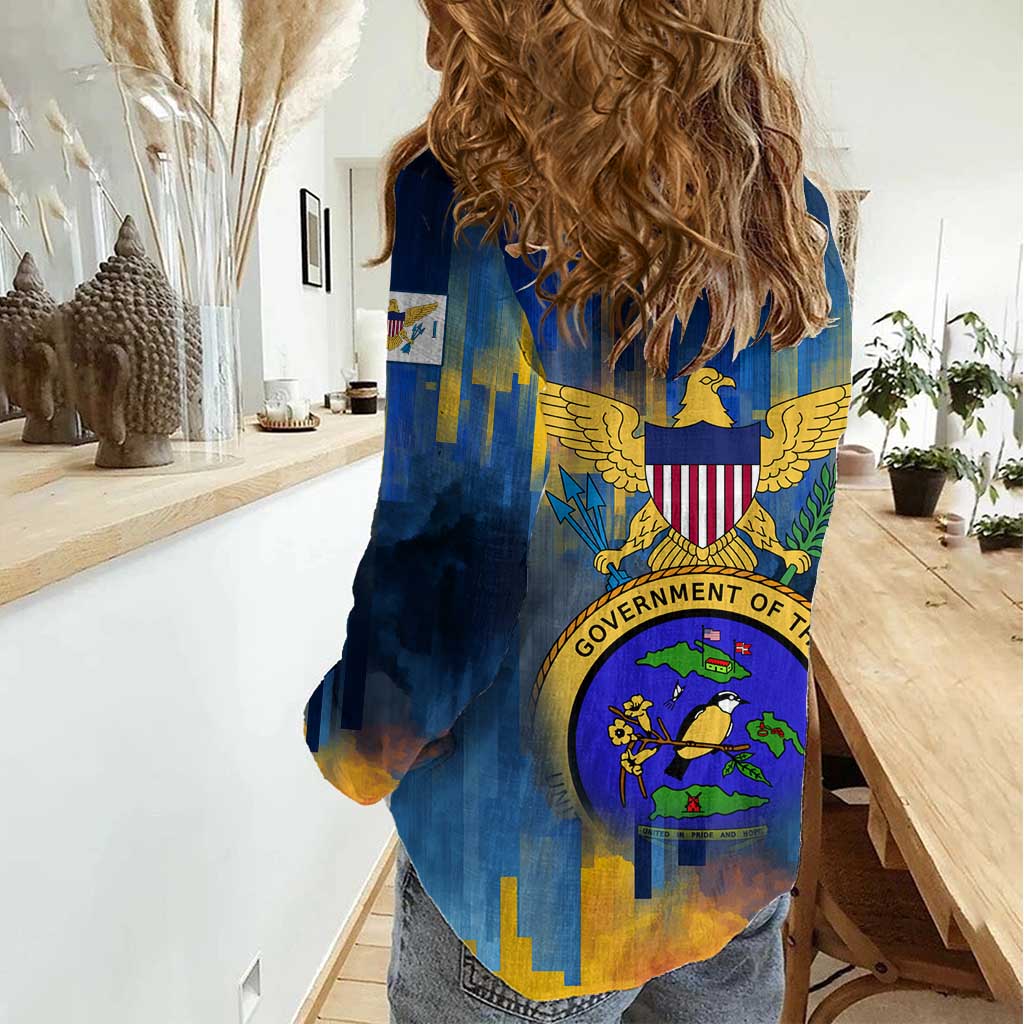 United States Virgin Islands Women Casual Shirt with Blue Yellow Government Seal Design and Bald Eagle - Wonder Print Shop