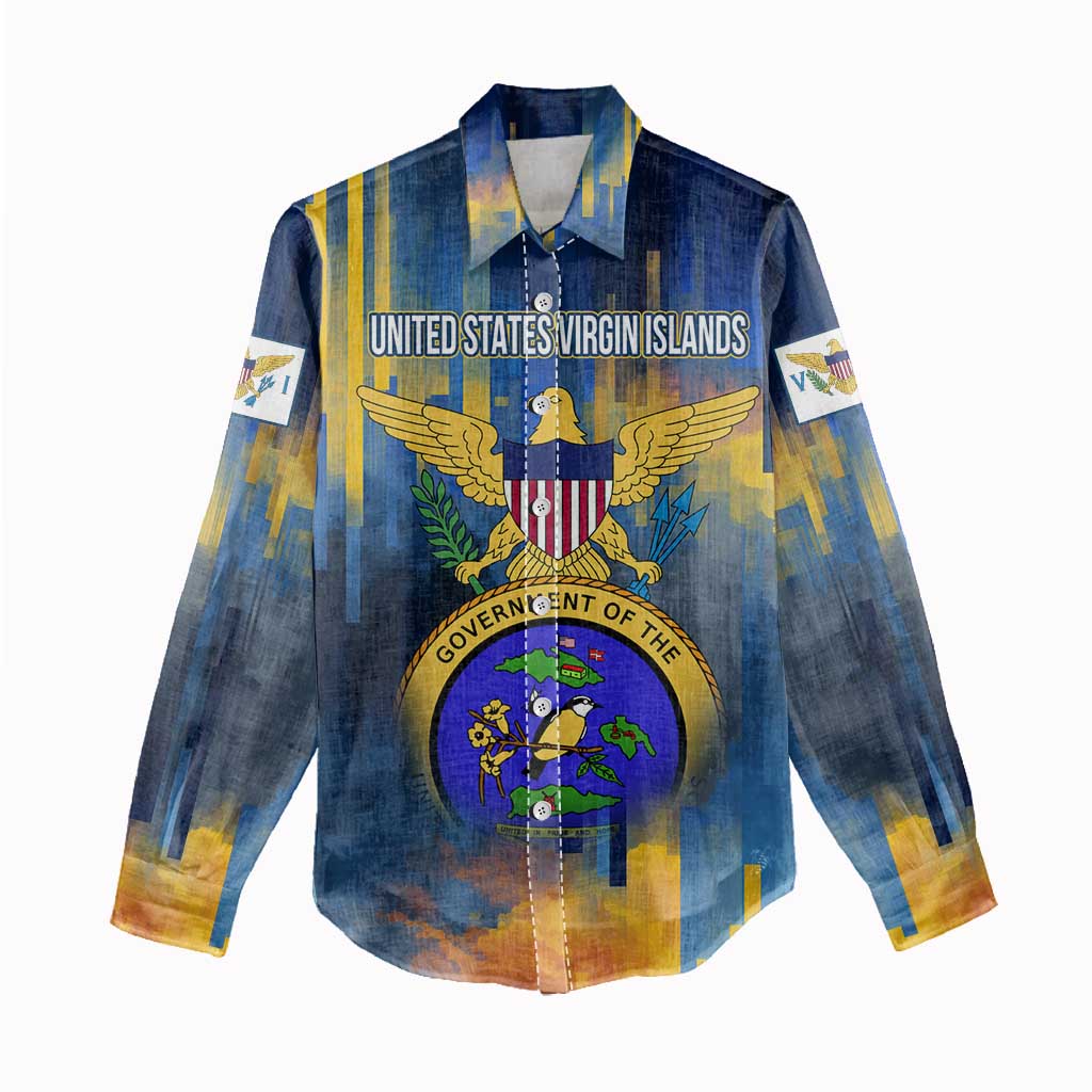 United States Virgin Islands Women Casual Shirt with Blue Yellow Government Seal Design and Bald Eagle - Wonder Print Shop