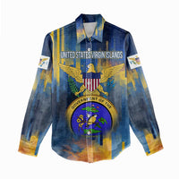 United States Virgin Islands Women Casual Shirt with Blue Yellow Government Seal Design and Bald Eagle - Wonder Print Shop