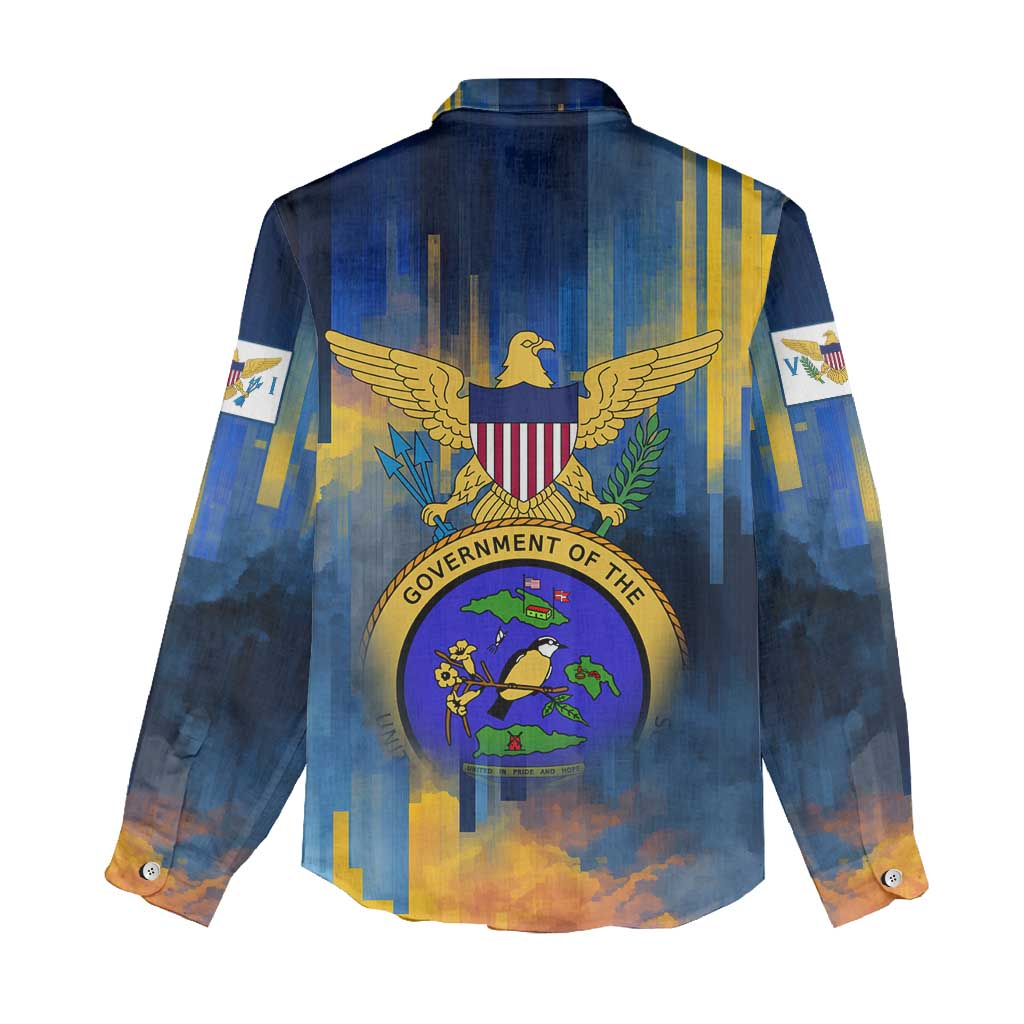 United States Virgin Islands Women Casual Shirt with Blue Yellow Government Seal Design and Bald Eagle - Wonder Print Shop