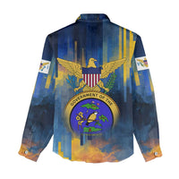 United States Virgin Islands Women Casual Shirt with Blue Yellow Government Seal Design and Bald Eagle - Wonder Print Shop