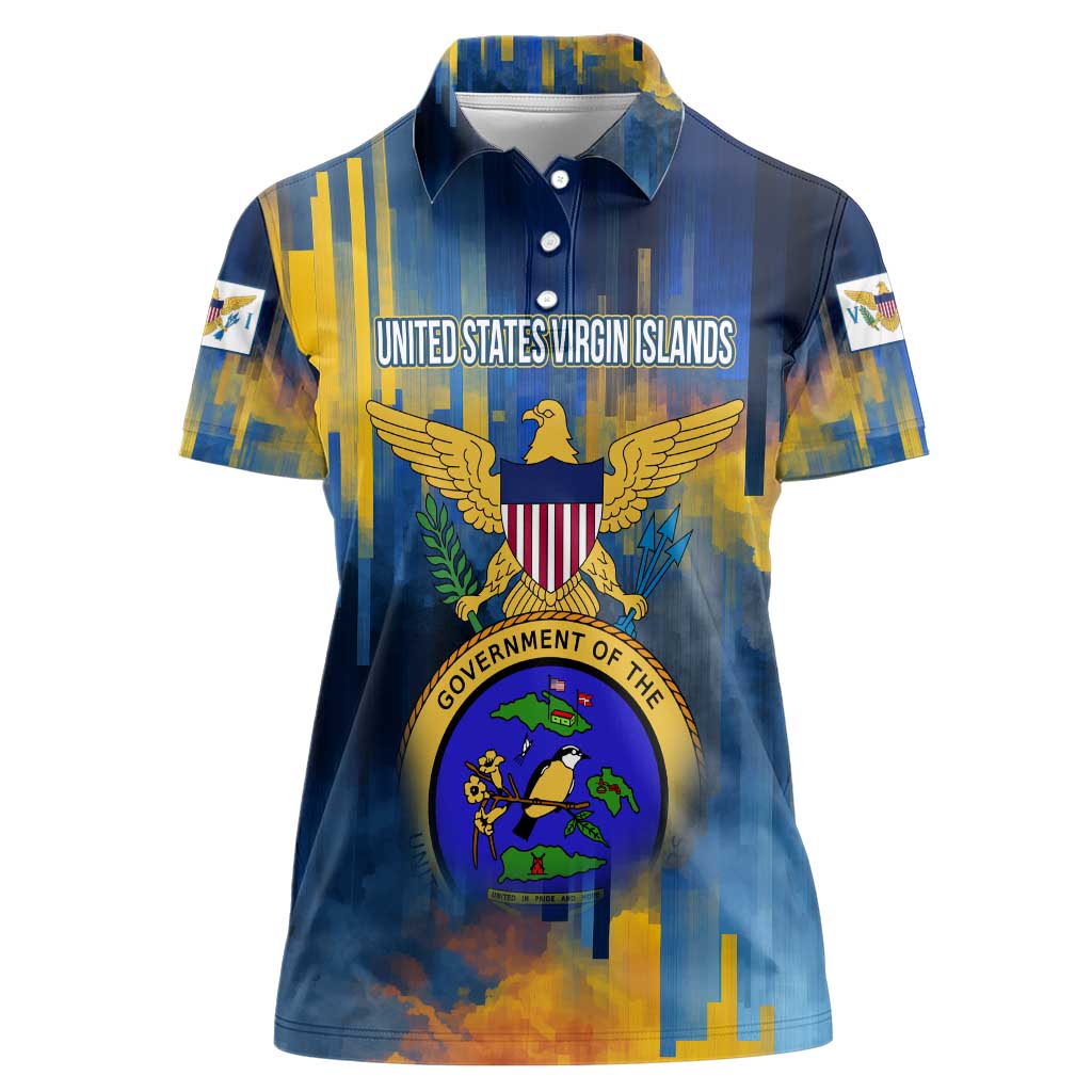 United States Virgin Islands Women Polo Shirt with Blue Yellow Government Seal Design and Bald Eagle - Wonder Print Shop