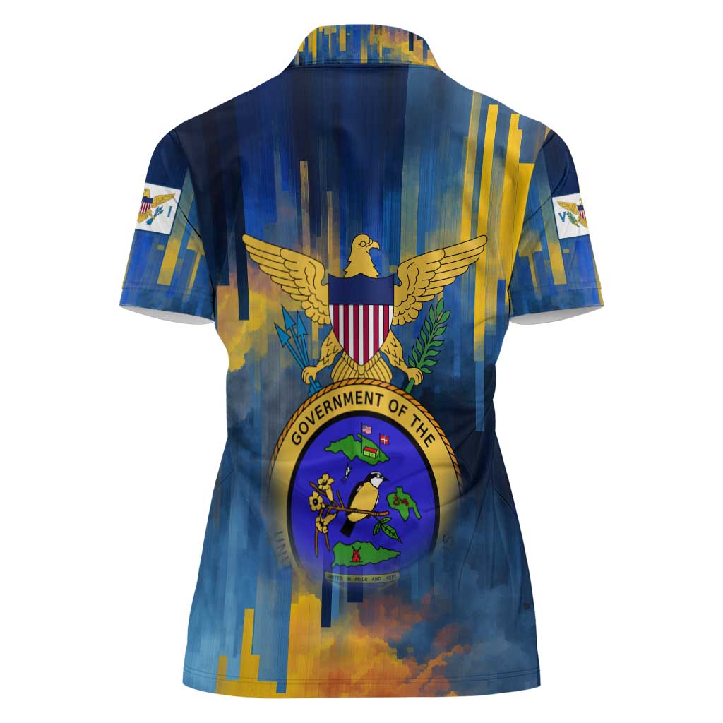 United States Virgin Islands Women Polo Shirt with Blue Yellow Government Seal Design and Bald Eagle - Wonder Print Shop