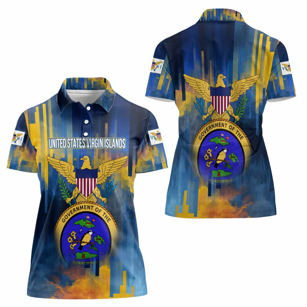 United States Virgin Islands Women Polo Shirt with Blue Yellow Government Seal Design and Bald Eagle - Wonder Print Shop