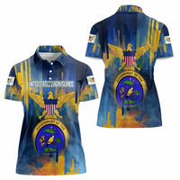 United States Virgin Islands Women Polo Shirt with Blue Yellow Government Seal Design and Bald Eagle - Wonder Print Shop