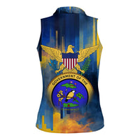 United States Virgin Islands Women Sleeveless Polo Shirt with Blue Yellow Government Seal Design and Bald Eagle - Wonder Print Shop