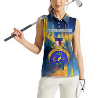 United States Virgin Islands Women Sleeveless Polo Shirt with Blue Yellow Government Seal Design and Bald Eagle - Wonder Print Shop