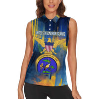 United States Virgin Islands Women Sleeveless Polo Shirt with Blue Yellow Government Seal Design and Bald Eagle - Wonder Print Shop