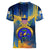 United States Virgin Islands Women V-Neck T-Shirt with Blue Yellow Government Seal Design and Bald Eagle - Wonder Print Shop