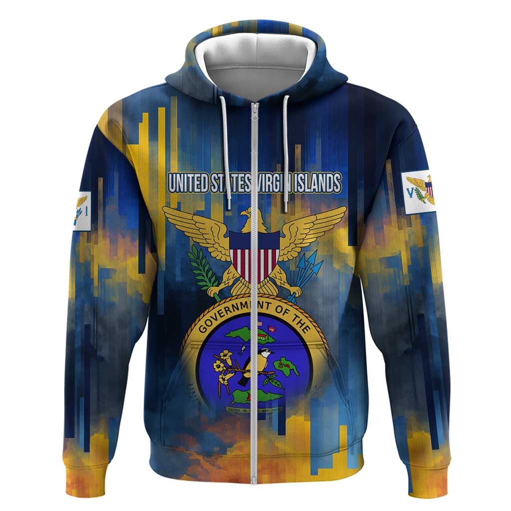 United States Virgin Islands Zip Hoodie with Blue Yellow Government Seal Design and Bald Eagle - Wonder Print Shop