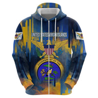 United States Virgin Islands Zip Hoodie with Blue Yellow Government Seal Design and Bald Eagle - Wonder Print Shop