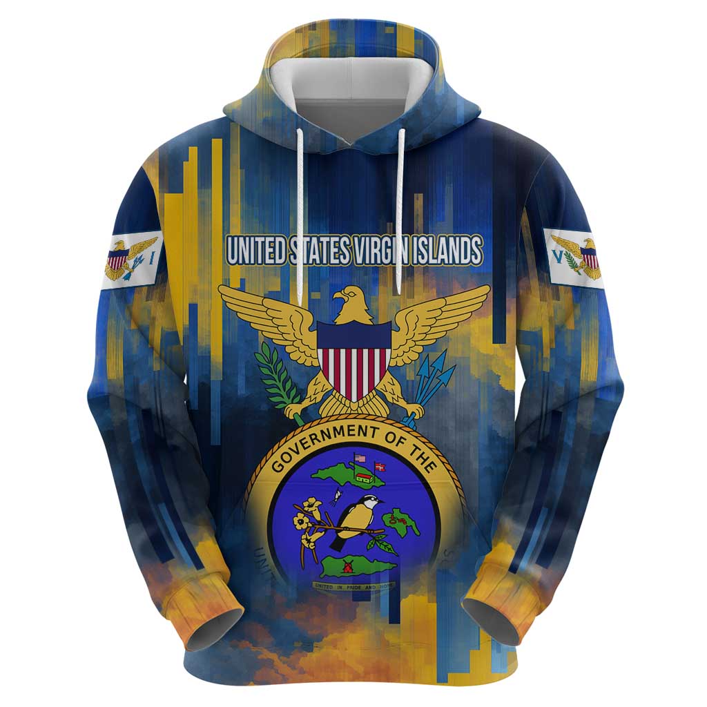 United States Virgin Islands Zip Hoodie with Blue Yellow Government Seal Design and Bald Eagle - Wonder Print Shop