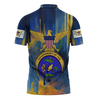 United States Virgin Islands Zipper Polo Shirt with Blue Yellow Government Seal Design and Bald Eagle - Wonder Print Shop