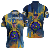 United States Virgin Islands Zipper Polo Shirt with Blue Yellow Government Seal Design and Bald Eagle - Wonder Print Shop