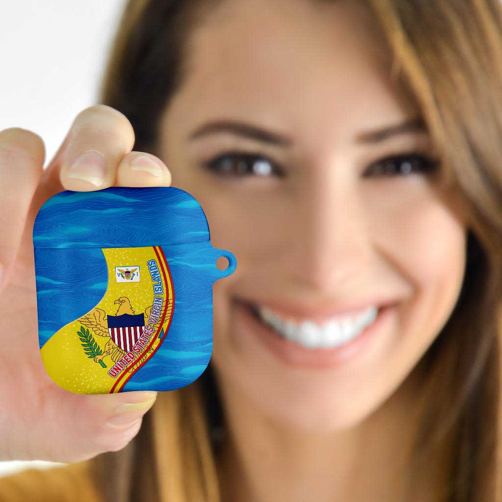 United States Virgin Islands AirPods Case with Blue Yellow Wave Design and Island Map Bird - Wonder Print Shop