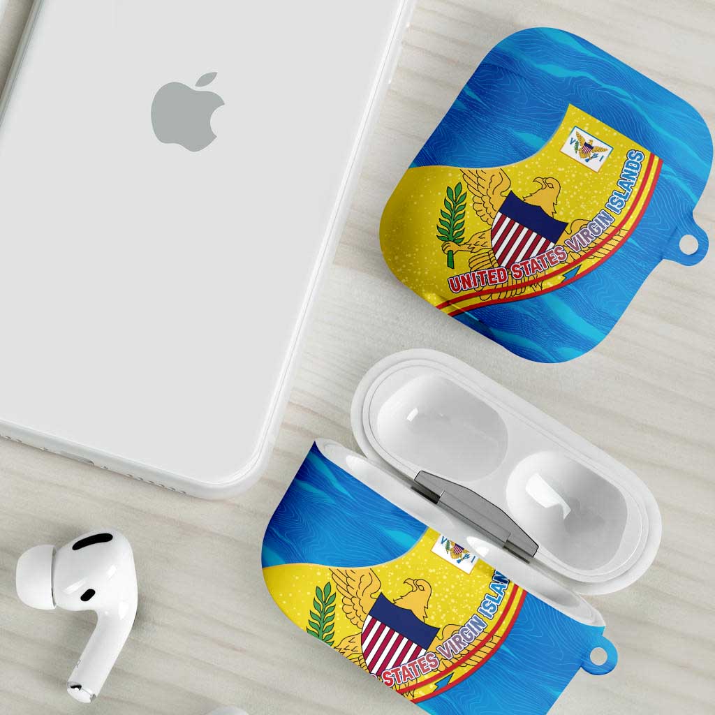 United States Virgin Islands AirPods Case with Blue Yellow Wave Design and Island Map Bird - Wonder Print Shop