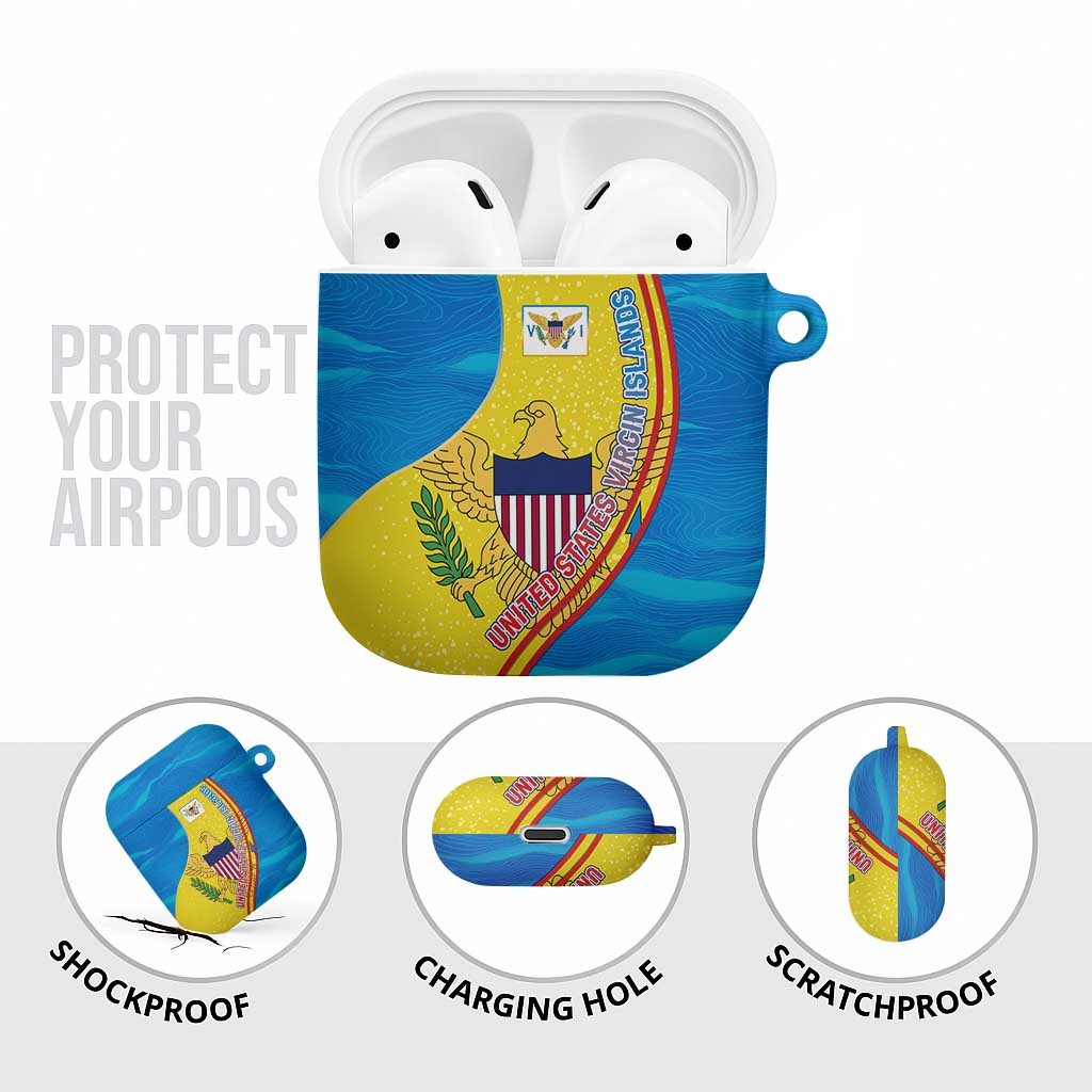 United States Virgin Islands AirPods Case with Blue Yellow Wave Design and Island Map Bird - Wonder Print Shop