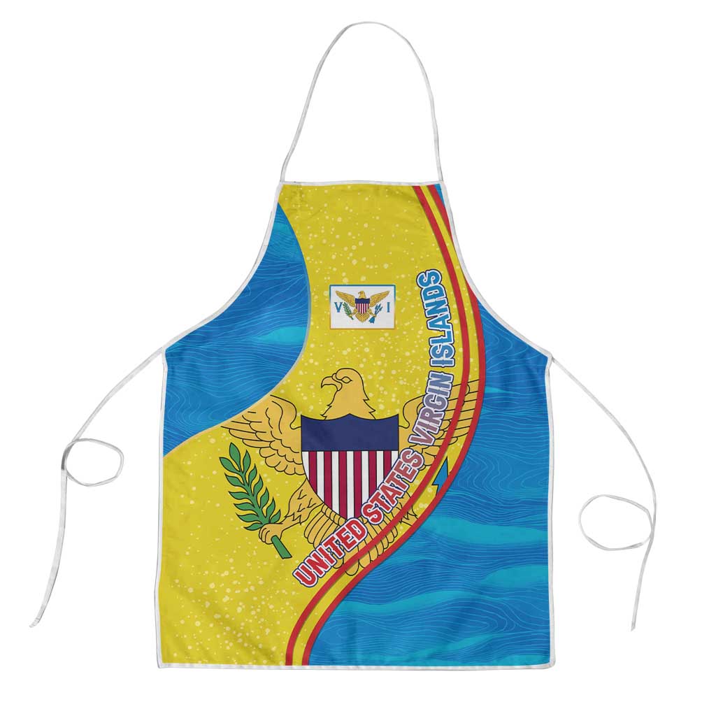 United States Virgin Islands Apron with Blue Yellow Wave Design and Island Map Bird - Wonder Print Shop